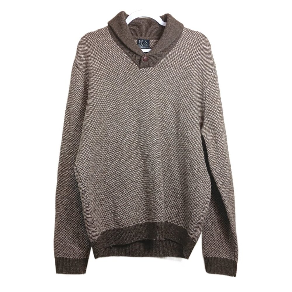 Jos. A. Bank Pullover Sweater Mens Medium Brown Wool Houndstooth Dad Grandpacore